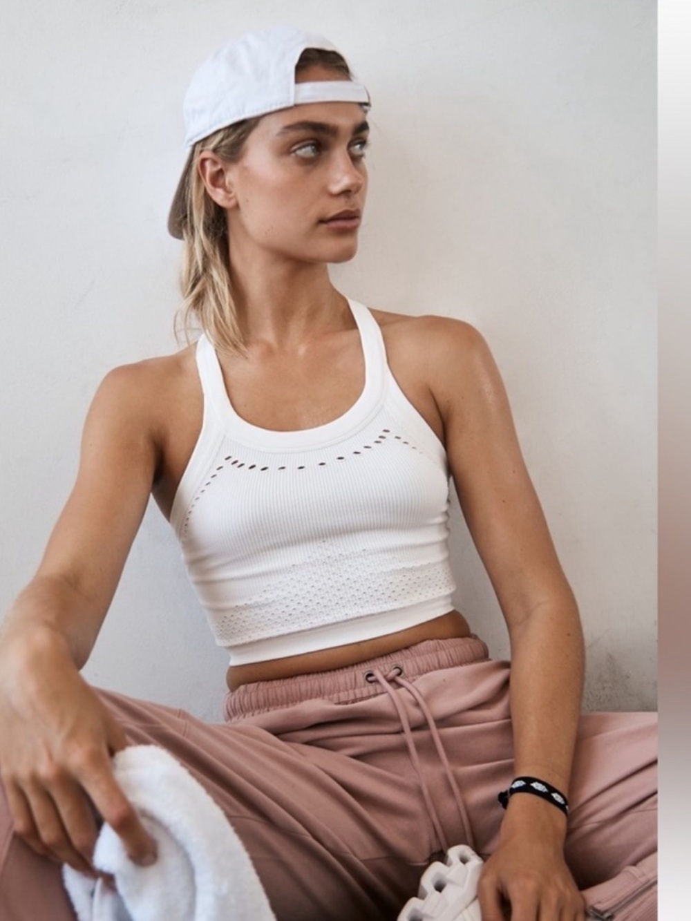 Free People White Ribbed Eyelet Racerback Bramisuze M stretch